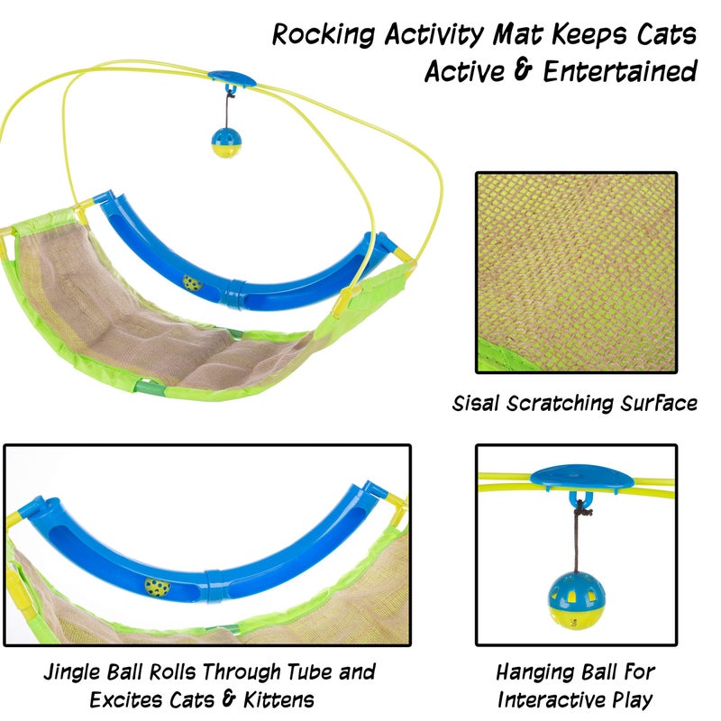 PETMAKER Interactive Cat Toy Rocking Activity Mat- Swing Playing Station with Sisal Scratching Area, Hanging Toy, Rolling Ball for Cats and Kittens - Image 2